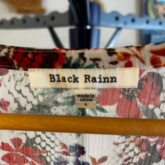 Black Rainn Multicolor Floral Sheer Round Neck Keyhole 3/4 Sleeve - Picture 2 of 8